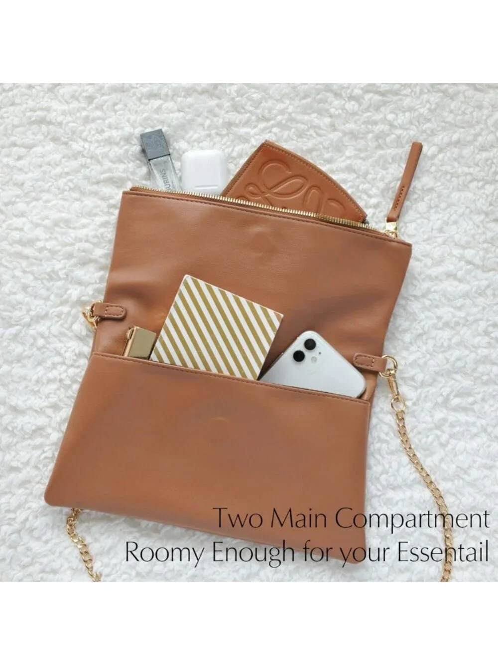 Chic Vegan Leather Foldover Clutch Bag with Chain Strap - Stylish Crossbody